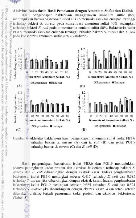 Gambar 6 Aktivitas bakteriosin hasil pengendapan amonium sulfat isolat PB3.6 
