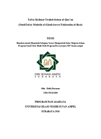 TAFSIR KALIMAT TAUHID DALAM AL QURAN : STUDI TAFSIR MAFATIH AL GHAIB ...