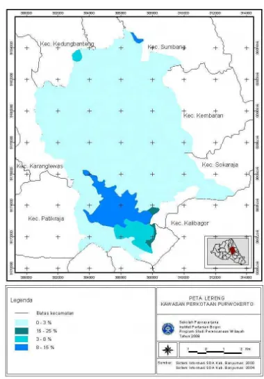 Gambar 11  Kemiringan lahan kawasan perkotaan Purwokerto 