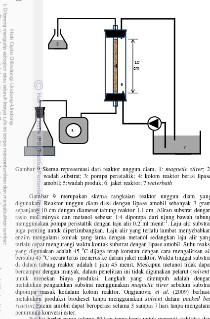 Gambar 9 Skema representasi dari reaktor unggun diam. 1: magnetic stirer; 2: 