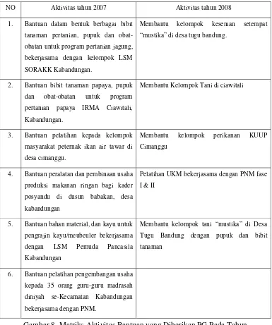 Gambar 8. Matriks Aktivitas Bantuan yang Diberikan PG Pada Tahun  2007 dan 2008 