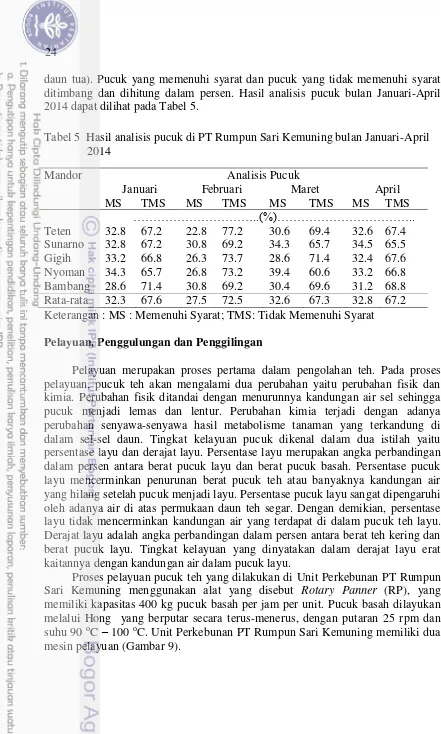Tabel 5  Hasil analisis pucuk di PT Rumpun Sari Kemuning bulan Januari-April 