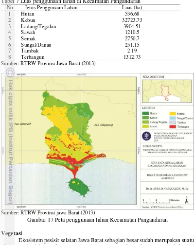 Tabel 7 Luas penggunaan lahan di Kecamatan Pangandaran 