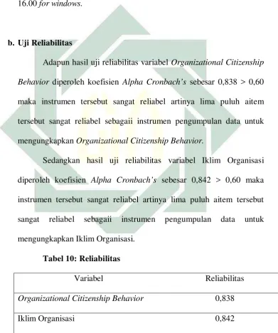 Tabel 10: Reliabilitas 