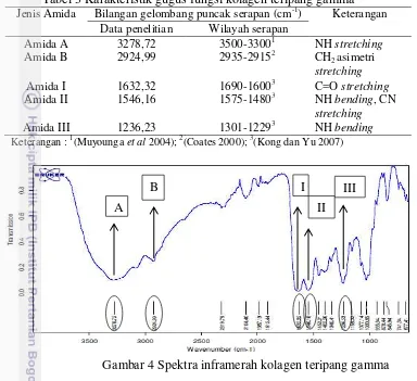 Tabel 3 Karakteristik gugus fungsi kolagen teripang gamma 