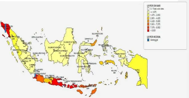 Gambar 6. Peta jumlah kejadian dan persebaran bencana di Indonesia 