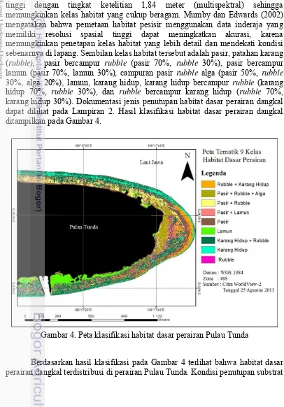 Gambar 4. Peta klasifikasi habitat dasar perairan Pulau Tunda 
