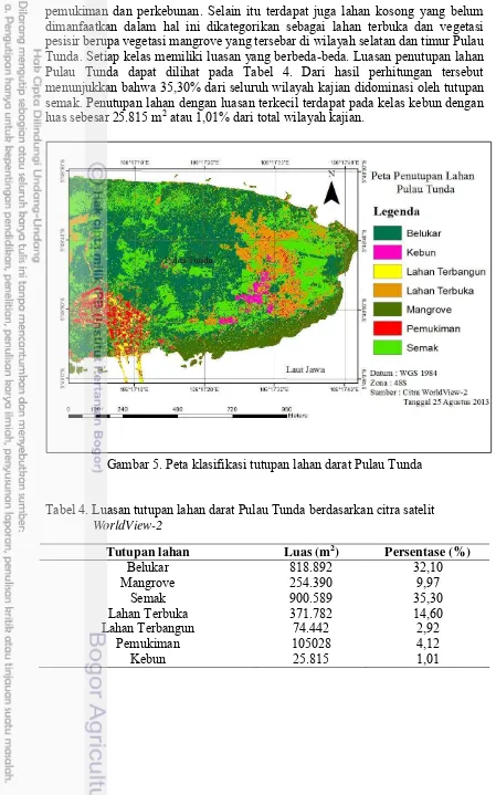 Gambar 5. Peta klasifikasi tutupan lahan darat Pulau Tunda  