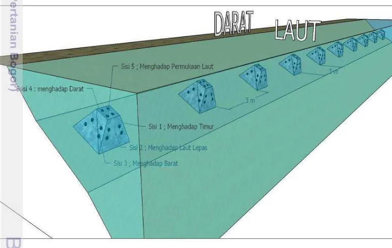 Gambar 2 Sketsa substrat beton penempelan rekrutmen karang 