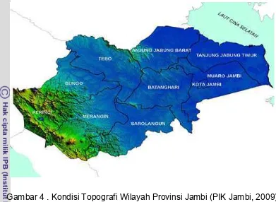 Gambar 4 . Kondisi Topografi Wilayah Provinsi Jambi (PIK Jambi, 2009)  