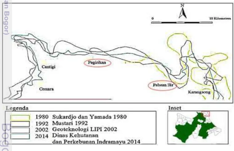 Gambar 3 Perubahan pesisir Indramayu (Delta Cimanuk) Jawa Barat (1980-2014) 