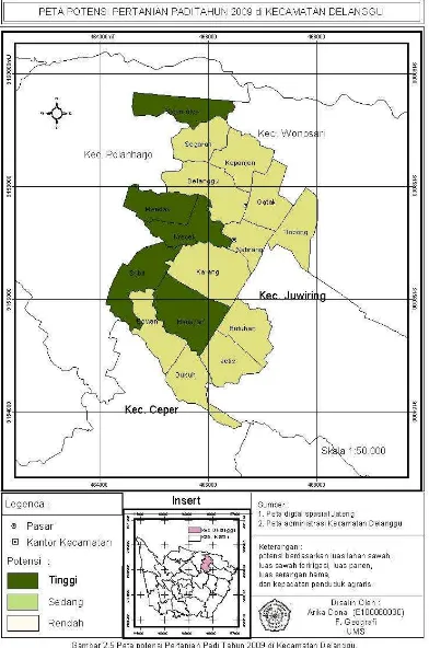Tabel 4.8.  Klasifikasi potensi pertanian padi tahun 2008 di Kecamatan Delanggu 