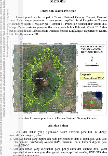 Gambar 1  Lokasi penelitian di Taman Nasional Gunung Ciremai 