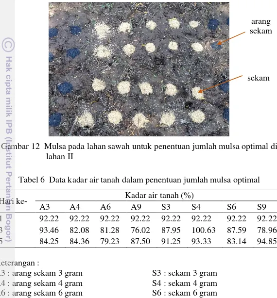 Tabel 6  Data kadar air tanah dalam penentuan jumlah mulsa optimal 