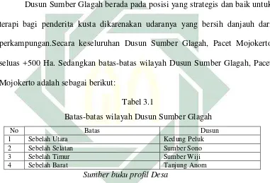   Tabel 3.1 Batas-batas wilayah Dusun Sumber Glagah 