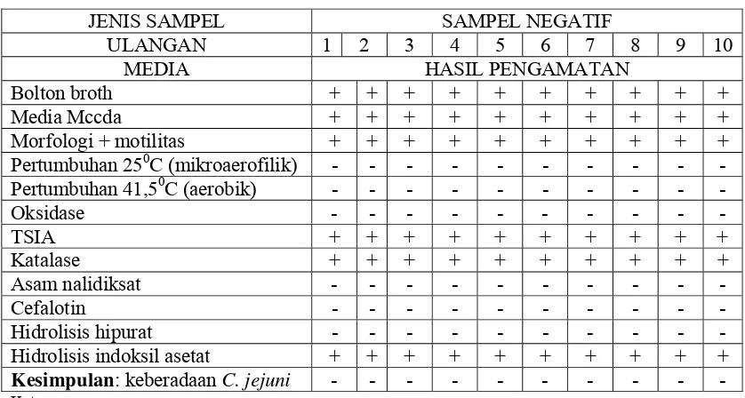 Tabel 9  Hasil pengujian terhadap sampel negatif dengan media  mCCDA   