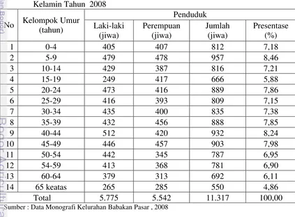Tabel 2. Komposisi Penduduk Kelurahan Babakan Pasar Menurut Umur dan Jenis 