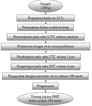 Gambar 4  Diagram alir proses pembuatan tepung jagung HMT (Modifikasi Collado et al 1999) 