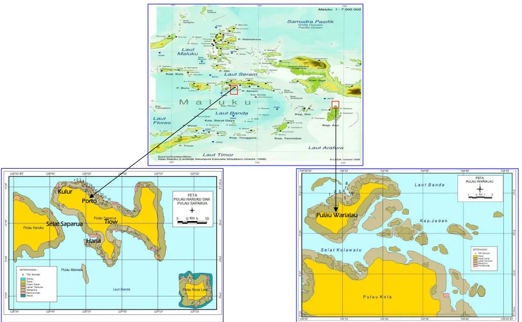 Gambar 3. Peta Lokasi Penelitian di Negeri Porto dan Desa Warialau Provinsi Maluku