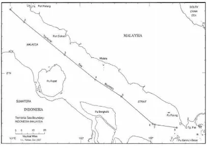 Gambar I.2. Batas laut teritorial antara Indonesia dan Malaysia 