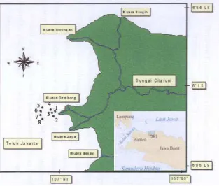 Gambar 1.  Lokasi pengambilan contoh sedimen di perairan pesisir Muara Citarum, Teluk Jakarta