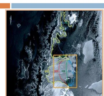 Gambar 1. Satelit Envisat milik European Space Agency (ESA)mengamati bahwa satu dari tiga lapisan es di SemenanjungAntartika telah mencair