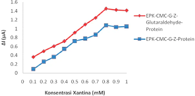 Gambar 7Hubungan aktivitas ekstrak protein dengan konsentrasi xantina 
