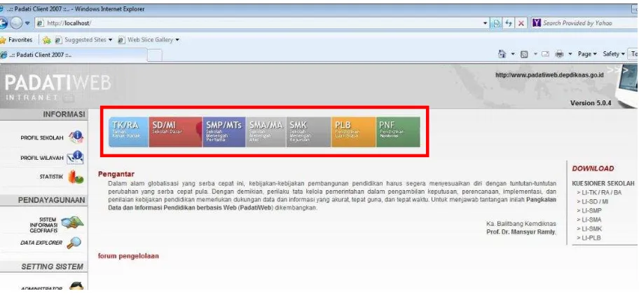 Gambar 1. Tampilan Masuk ke Website Localhost Pengolah Data Pendidikan 
