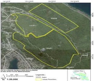 Gambar 2 Peta lokasi penelitian di kawasan TWAGM Manokwari 