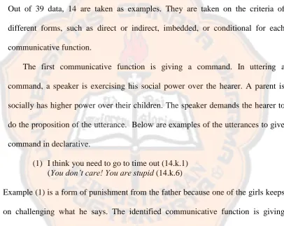 Table 4.2 shows that in disobeyed declarative moods the functions of the utterance 
