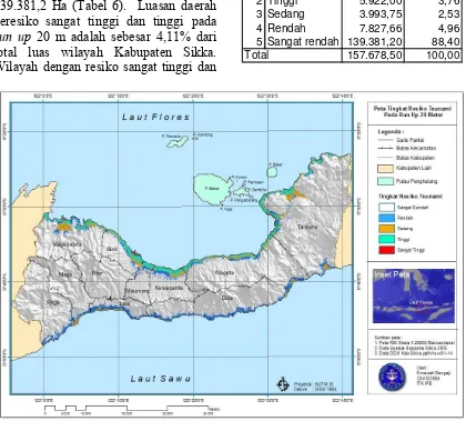 Gambar 8. Peta tingkat resiko tsunami pada run up 20 meter 