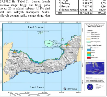 Gambar 8. Peta tingkat resiko tsunami pada run up 20 meter 