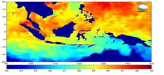 Gambar 1.  Suhu permukaan laut Indonesia pada bulan April 2014 (gambar 