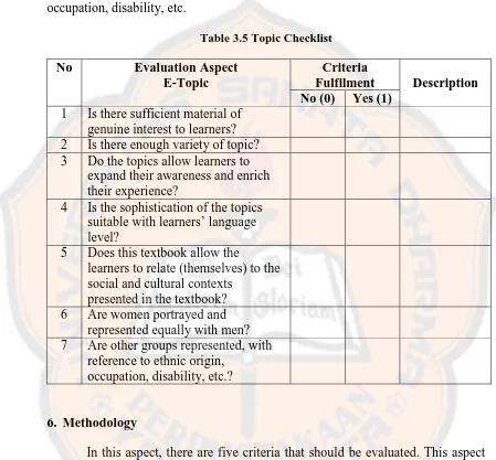Table 3.5 Topic Checklist 
