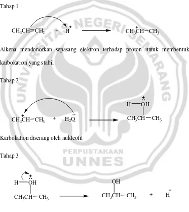 Gambar 6. Contoh reaksi hidrasi pada alkena dengan katalis asam 