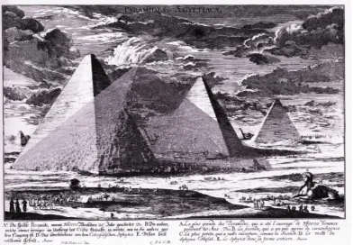 Fig. 10: Photograph of the Great Pyramid, superimposed on Von Erlach’s engraving to show how this exaggerates the pitch