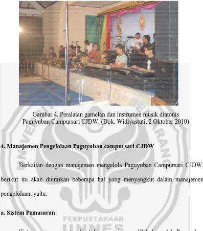 Gambar 4. Peralatan gamelan dan instrumen musik diatonis Paguyuban Campursari CJDW. (Dok