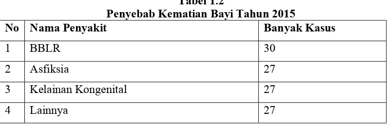 Tabel 1.2Penyebab Kematian Bayi Tahun 2015