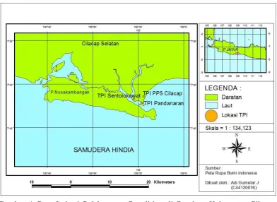 Gambar 1 Peta Lokasi Pelaksanaan Penelitian di Perairan Kabupaten Cilacap, Jawa Tengah 
