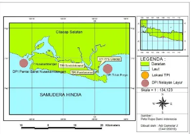 Gambar 3 Daerah penangkapan ikan layur di perairan Kabupaten Cilacap 