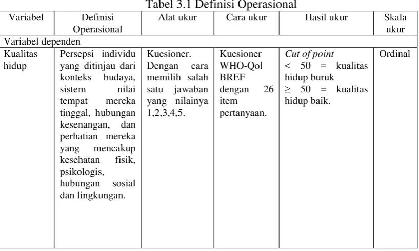 Tabel 3.1 Definisi Operasional 