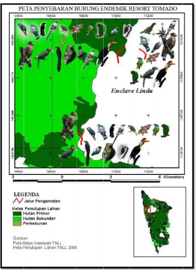 Gambar 18. Peta penyyebaran burunng endemik di resort Tommado 