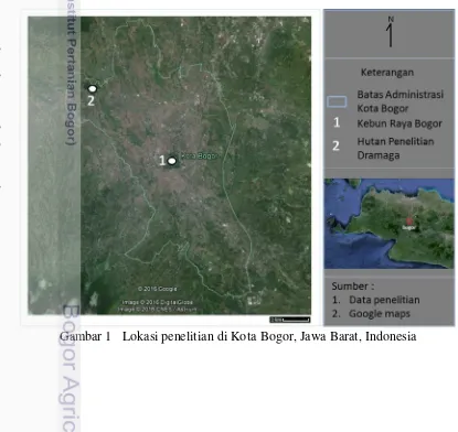 Gambar 1   Lokasi penelitian di Kota Bogor, Jawa Barat, Indonesia 
