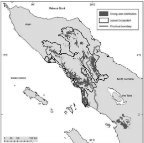 Gambar 1. Peta distribusi Orangutan di Sumatera (Wich et al., 2008). 