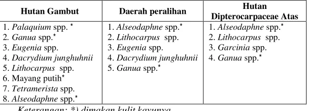 Tabel 3. Jenis vegetasi pakan Orangutan  