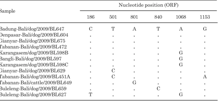 Table 1.  Rabies field isolates in 2009 from the seven districts of Bali used in this study.