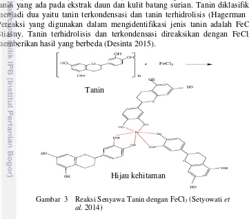 Gambar  3 Reaksi Senyawa Tanin dengan FeCl3 (Setyowati et 