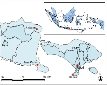 Gambar 8 Peta lokasi asal monyet ekor panjang yang digunakan dalam penelitian 