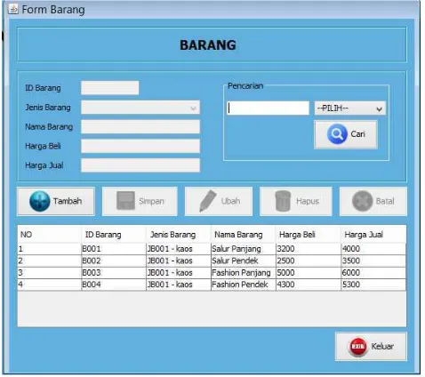 Gambar 4.12 Tampilan Form Barang