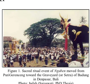 Figure 1. Sacred ritual event of Ngaben moved from PuriGerenceng toward the Graveyard (or Setra) of Badung 